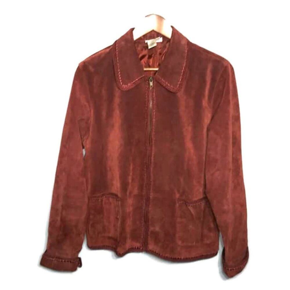 Coldwater Creek Brown Zip Front Suede Jacket Sz Large